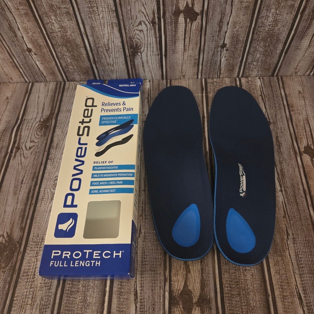 Sz 14-15 Mens PowerStep ProTech Full Length Blue Orthotic Insoles NIB